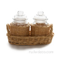 Стекло для банки с обертыванием ротана и 2PCS Mason Jar